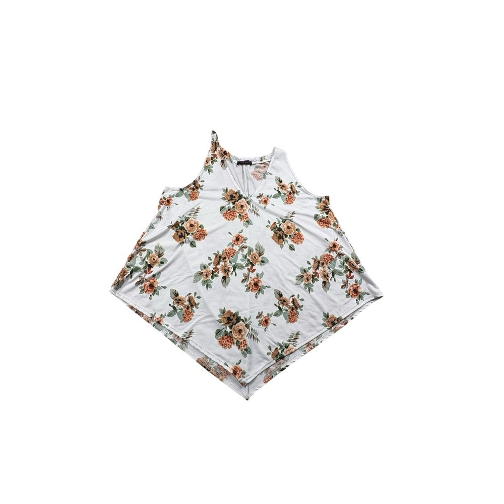 First Love Floral Sleeveless‎ Swing Tank Top Women's Medium White Boho